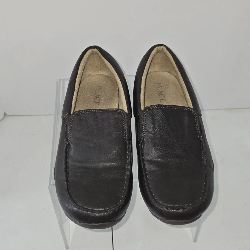 The Childrens Place Boys Brown Faux Leather Loafers Slip On Dress Shoes Size 6